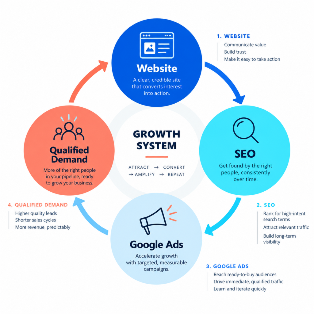 A visual growth loop connecting website, search and demand