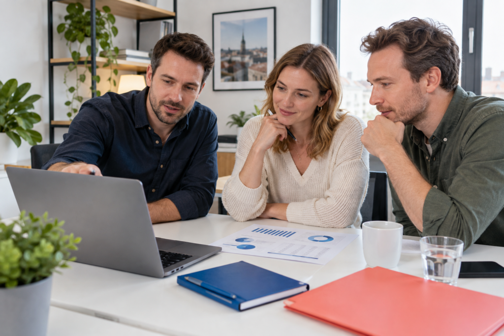 A B2B team reviewing paid search performance together