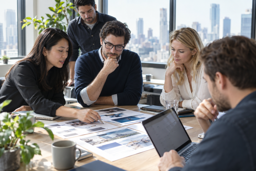 A B2B team collaborating around a website growth plan