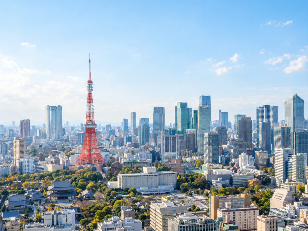 Tokyo skyline and Tokyo Tower in daylight